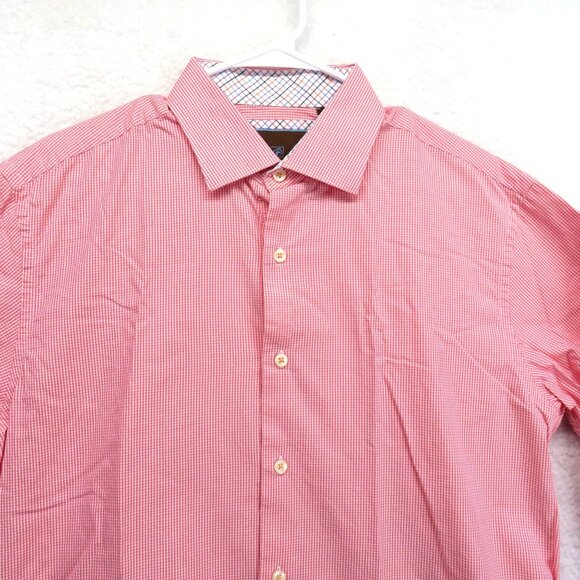 Tattersall London Shirt Mens Size 16 1/2 Pink Check Long Sleeve Button Up‎ - Picture 2 of 9